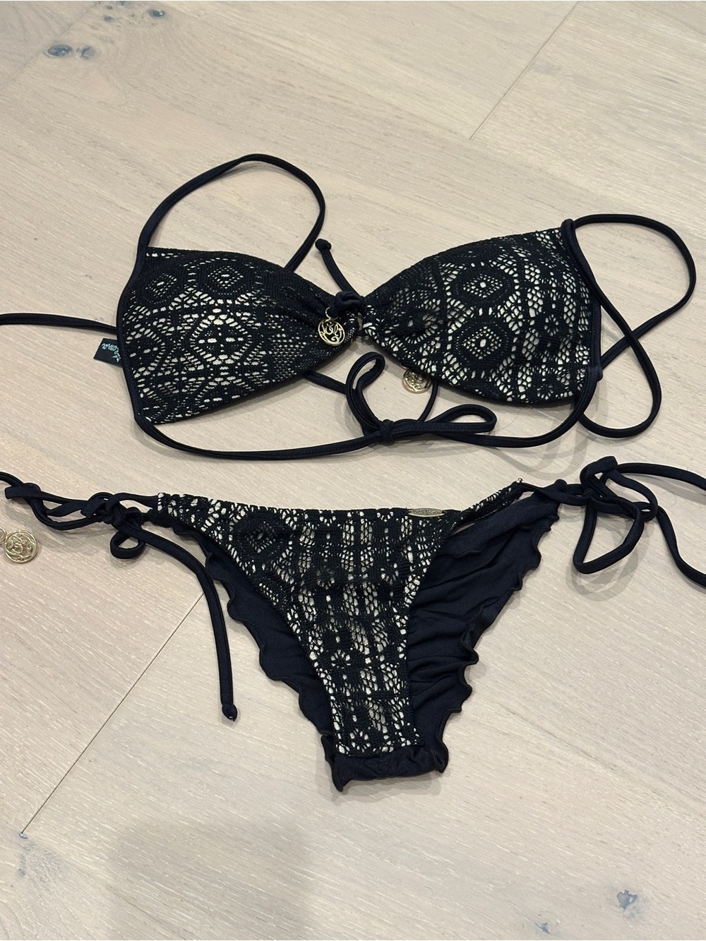Luli Fama Black Lace Triangle Bikini Set - Women Swim